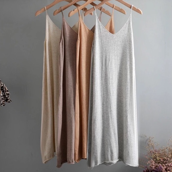 Dresses & Skirts - Cashmere dress tank womens basic soft knit dress cami cream Heather beige gray